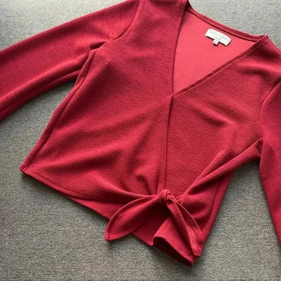Madewell Texture & Thread Red V Neck Wrap Blouse Top Small - Picture 3 of 4